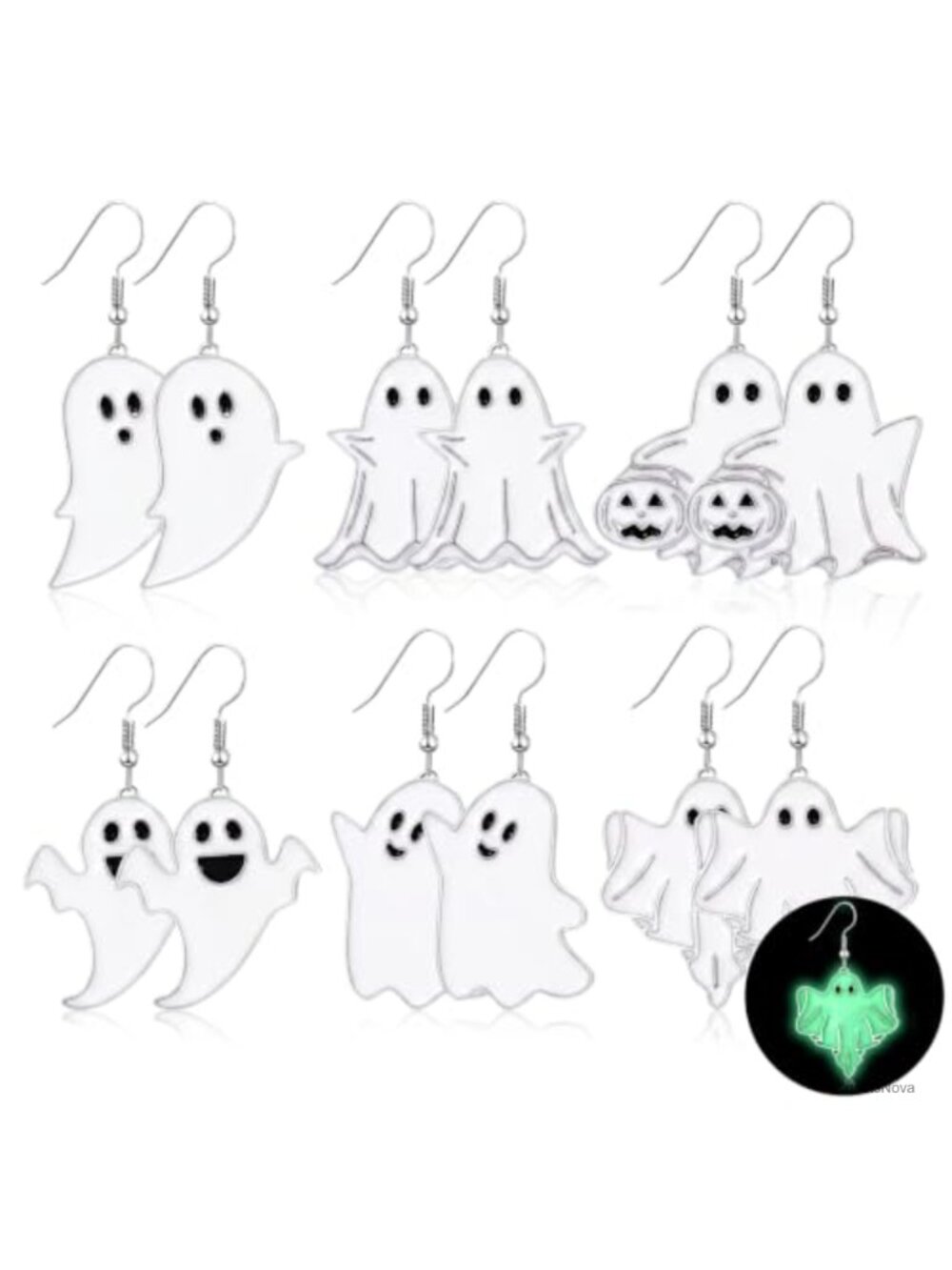 Halloween Ghost Earrings Glow in the Dark Alloy Dangle Set